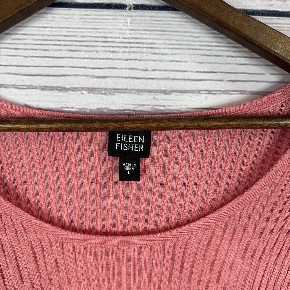 Eileen Fisher Sweater Womens Large Pink Cotton Light‎ Weight Open Knit Pull Over - Picture 2 of 11